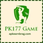 PK177 Game logo featuring a green shield with a cricket batsman silhouette