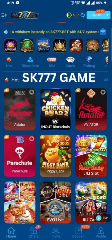 SK777 App games section with online earning games
Play skill based games on SK777 App to earn real cash SK777 Game offers a variety of online games designed for real money earning in Pakistan