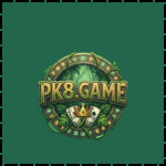 PK8.Game official logo with golden text and casino-themed design on green background
