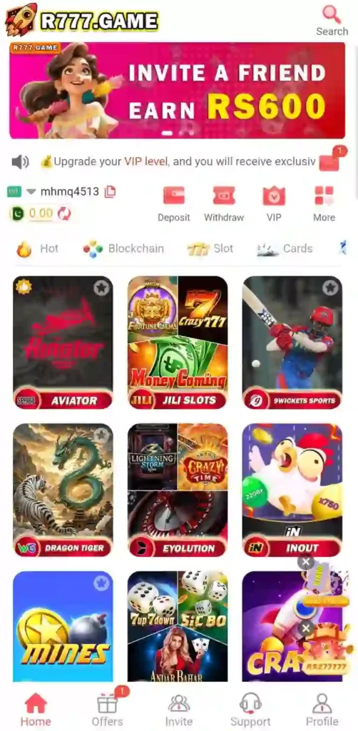 r777 game mobile interface ss