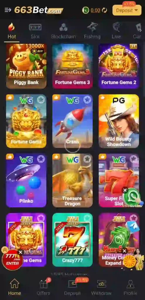 663Bet Game interface ss
